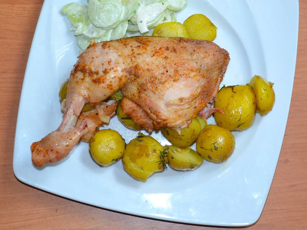 Roast chicken and potatoes