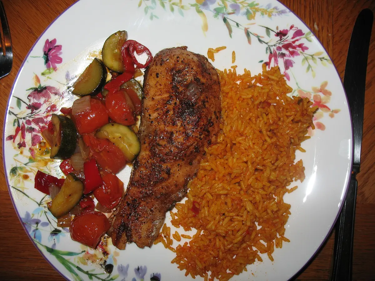 White fish baked with vegetables