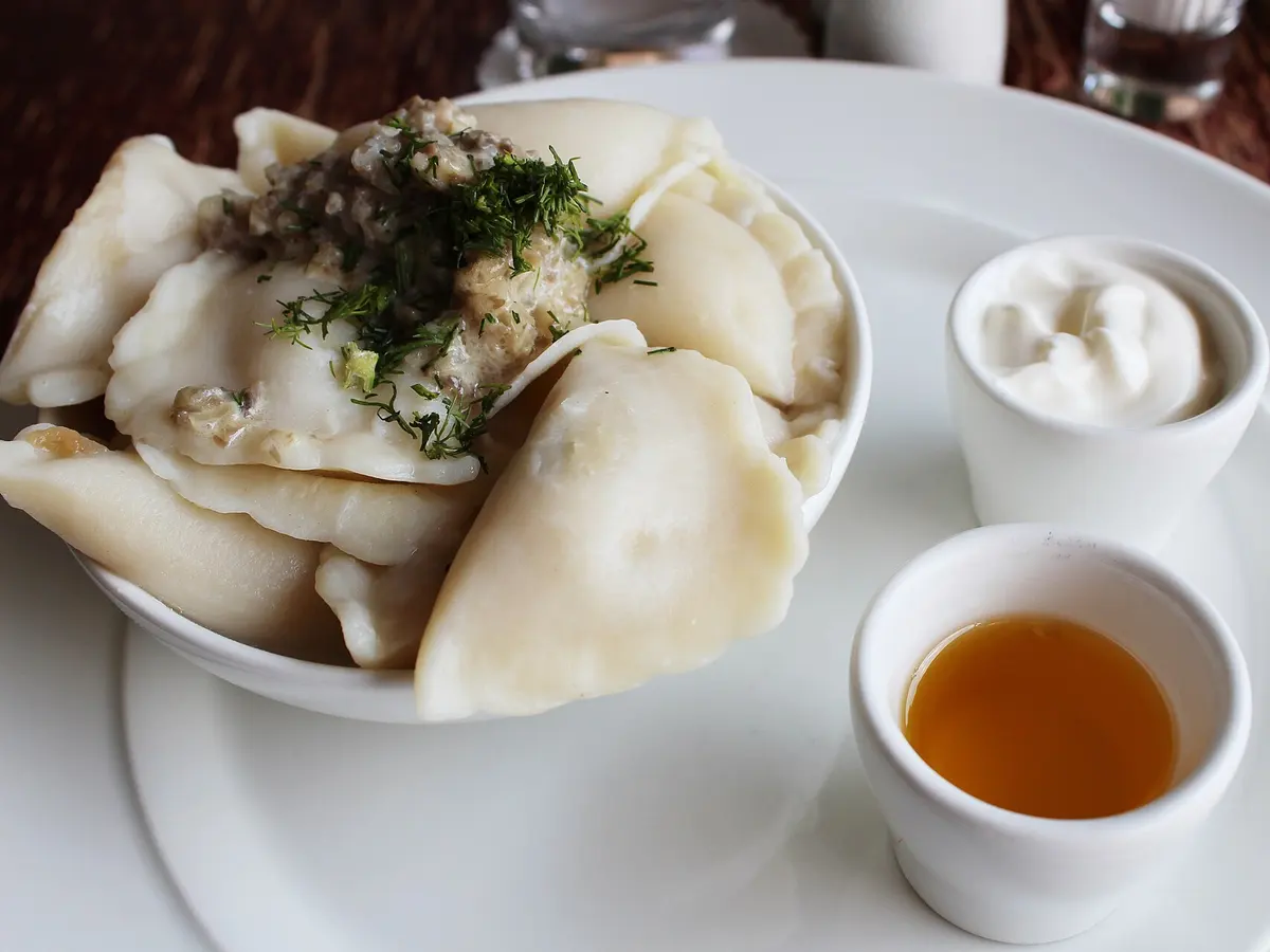 Vareniki with potato and fried onion